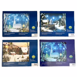 LED-lerretsmalerier 4 stk - Julemotiver med fiberoptisk belysning - Kirke, bro og låve - Koselig vinterdekor