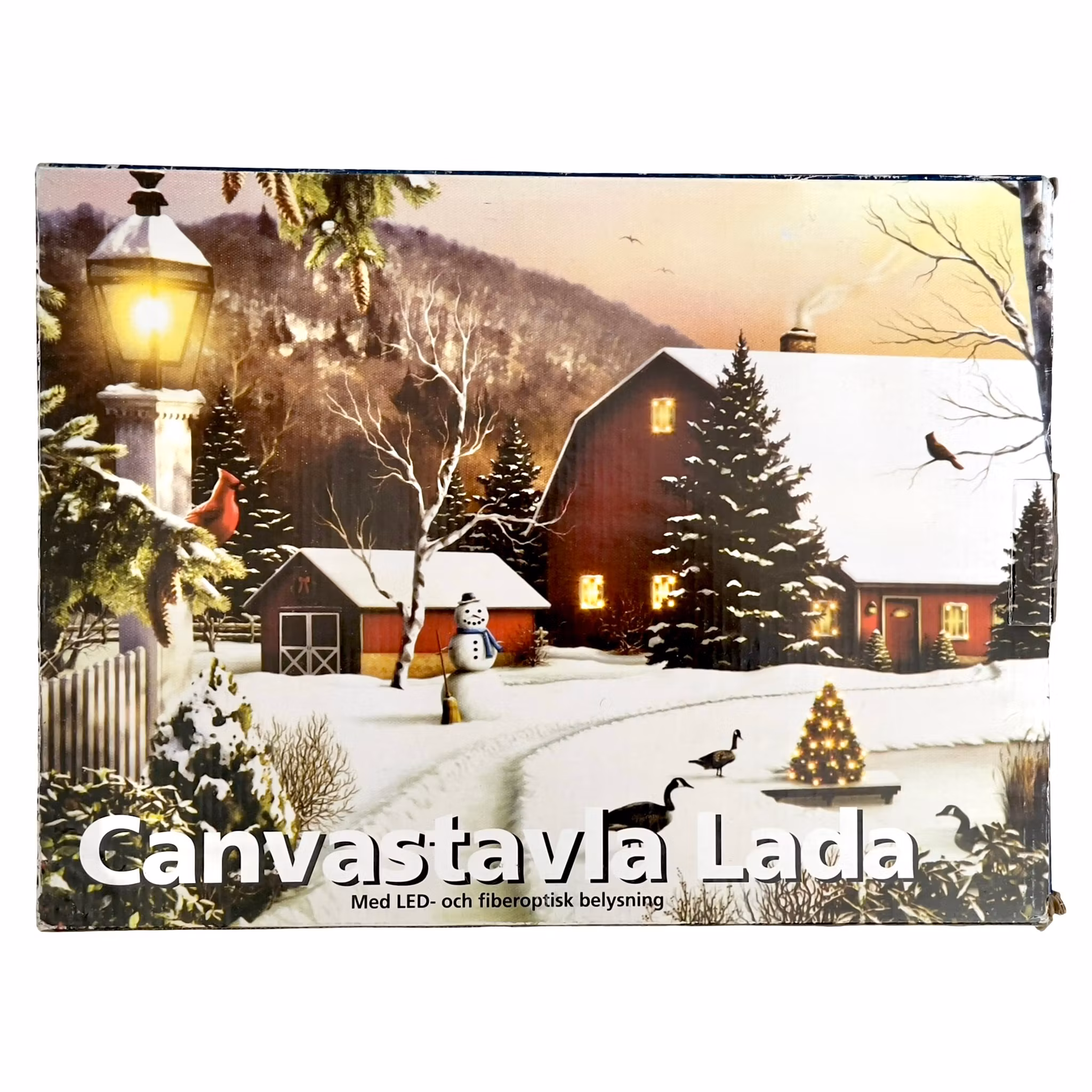 LED Canvas tavlor 4 st - Julmotiv med fiberoptisk belysning - Kyrka, Bro & Lada - Mysig vinterdekor