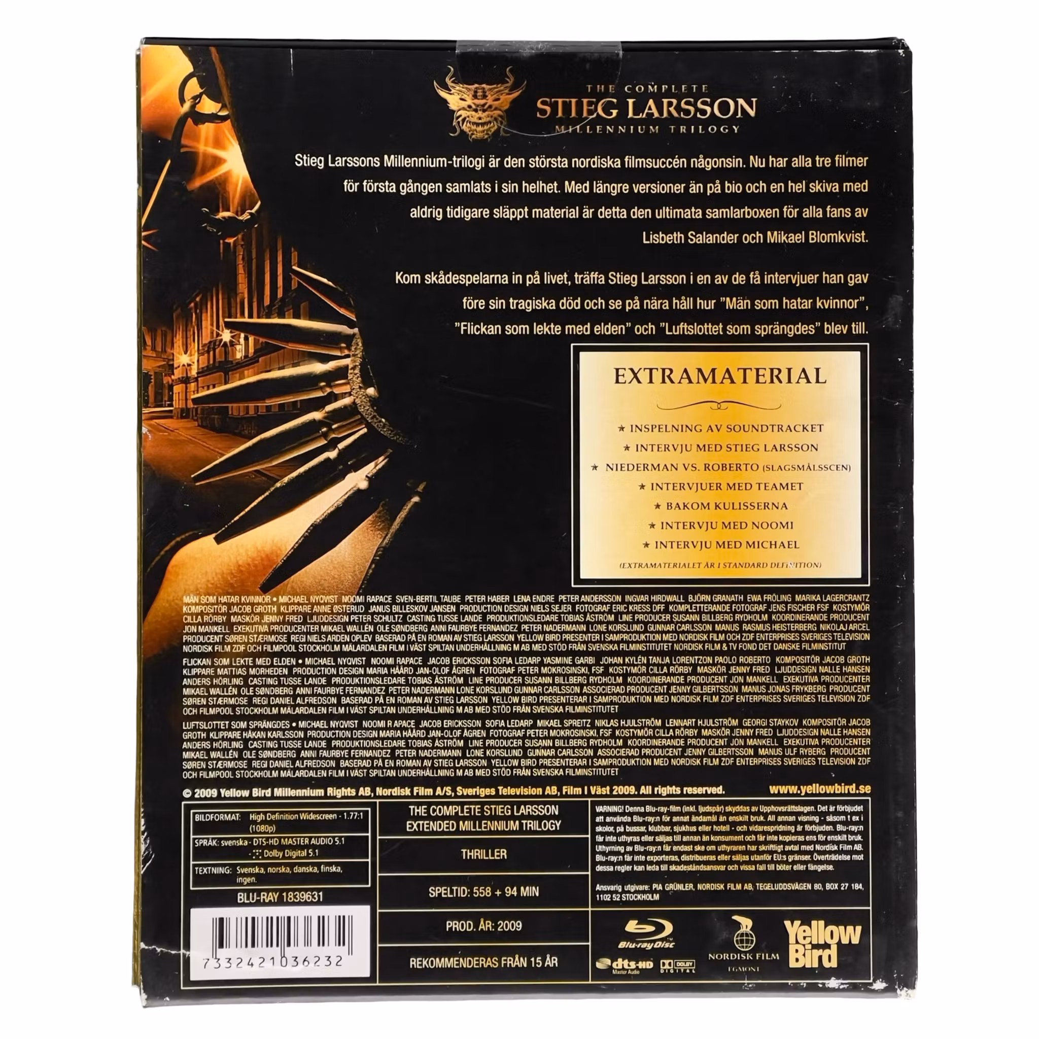 Stieg Larsson Millennium Trilogy Blu ray Box - Extended Version - Noomi Rapace - Komplett samling