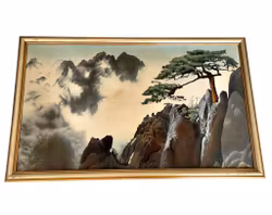 Paysage oriental avec pins et montagnes - Reproduction d'estampe - Style asiatique