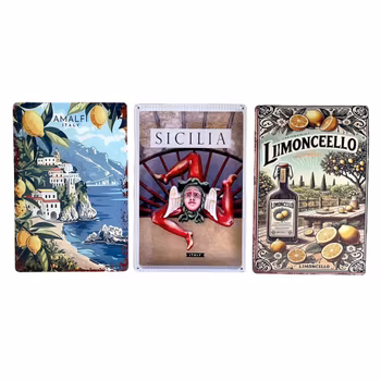 Vintage-Wanddeko: 3 Metallschilder Italien – Amalfi, Sizilien & Limoncello