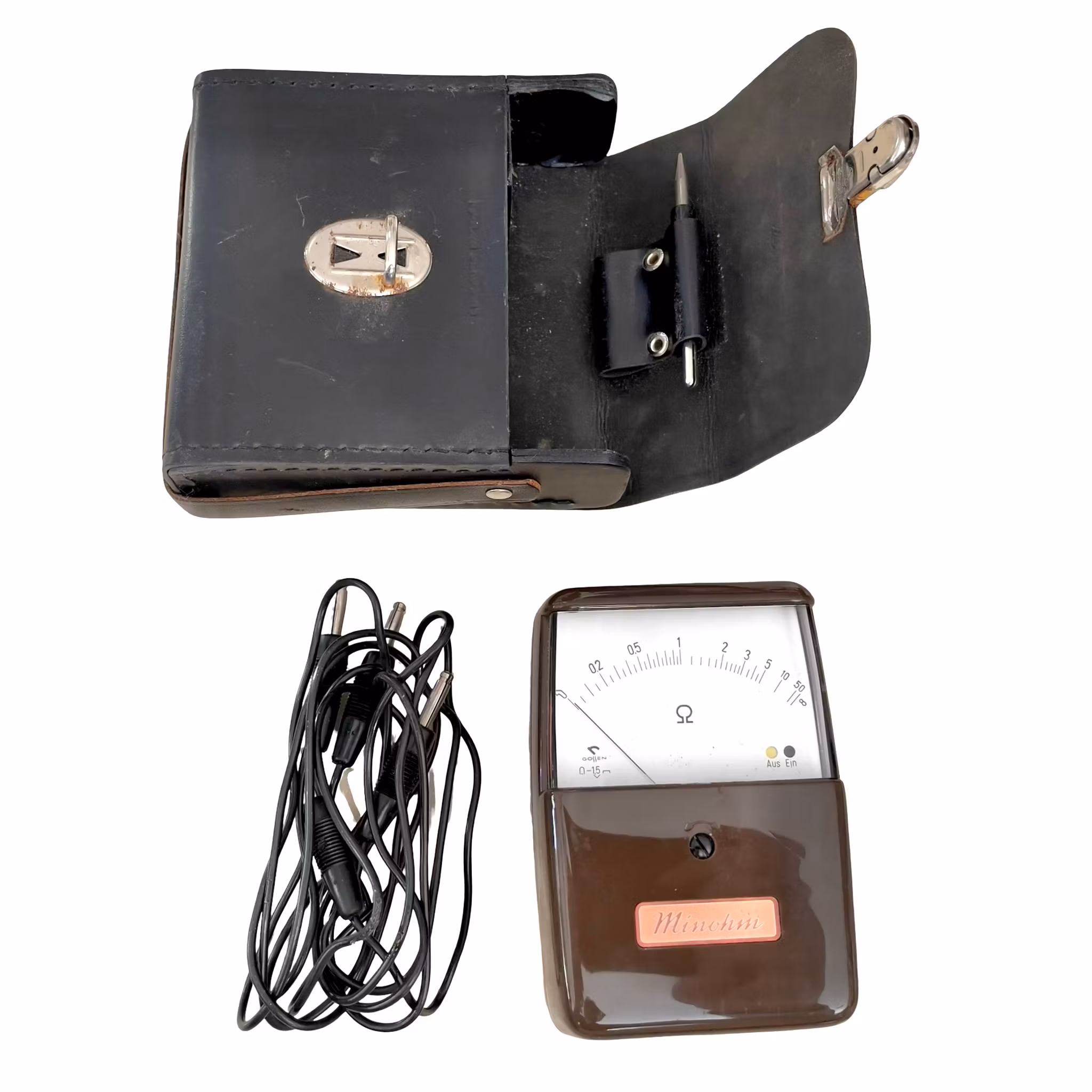 Ohmmètre/ohmmètre analogique vintage Gossen Miniohm, avec câbles et étui.