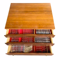 Bestikksett - Sterlingsølv / Rustfritt stål - 120 deler - Teakboks - Storbritannia