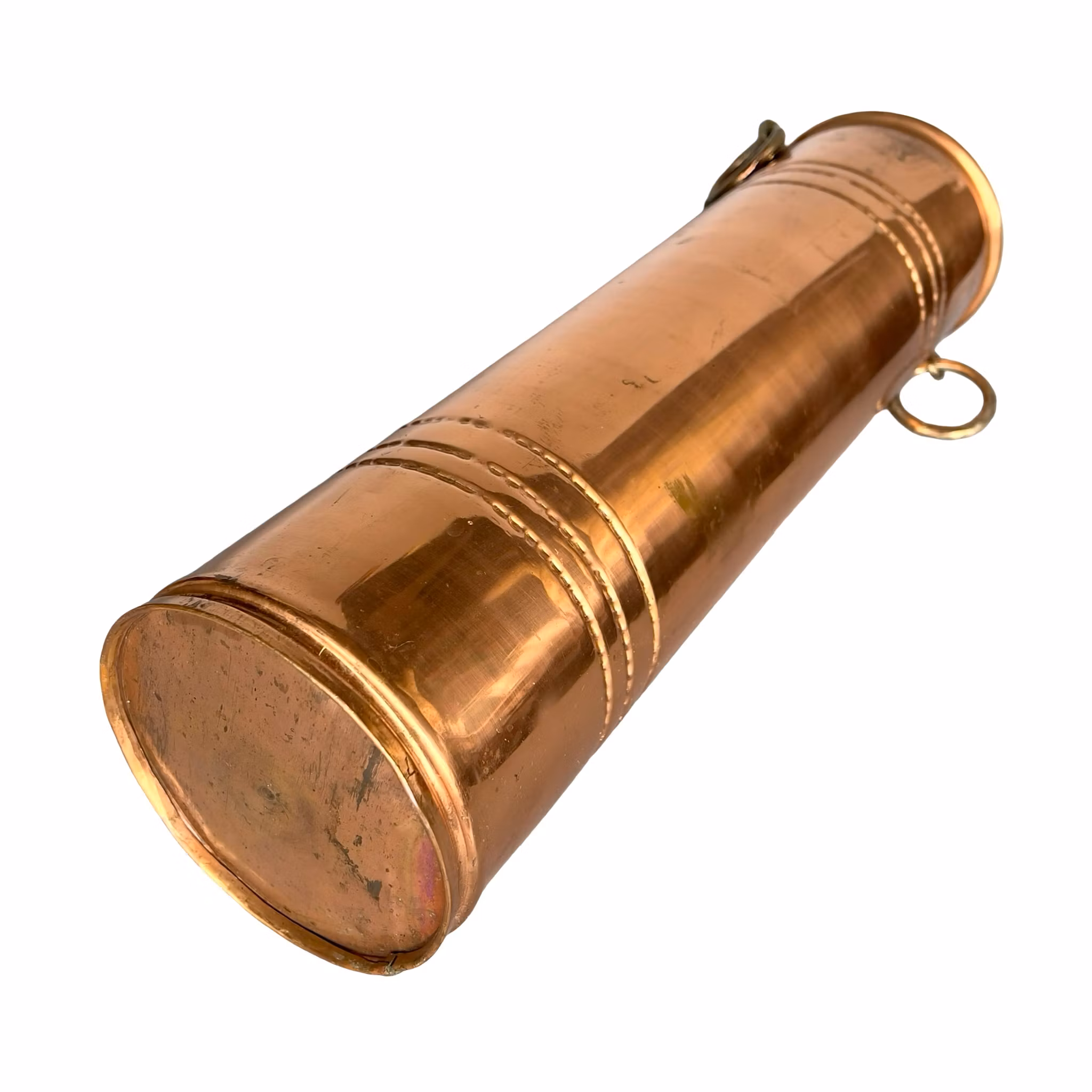 Vintage handgjord kopparvas / kärl med ringhandtag