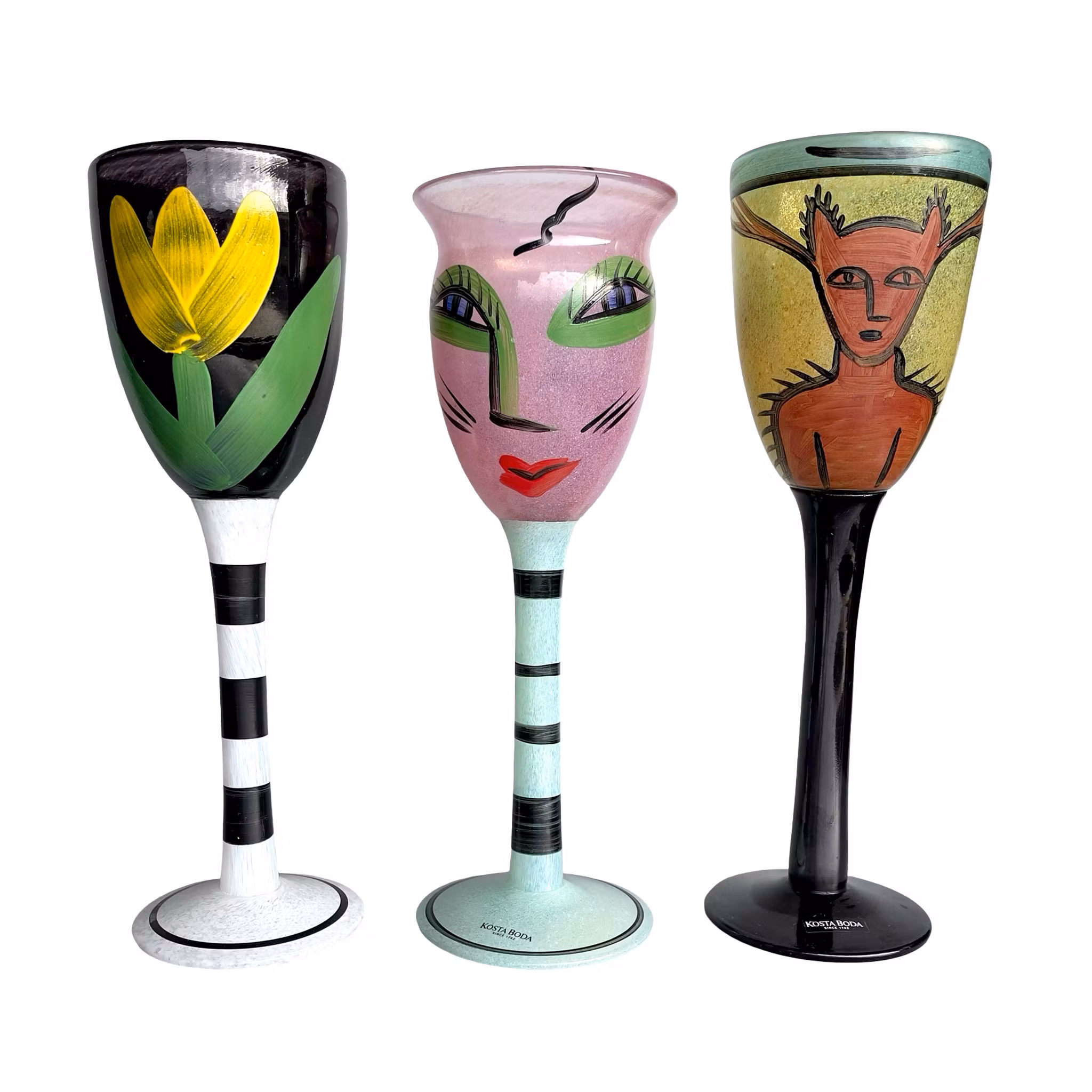 Kosta Boda konstglas - Ulrica Hydman Vallien, 3 st signerade glas