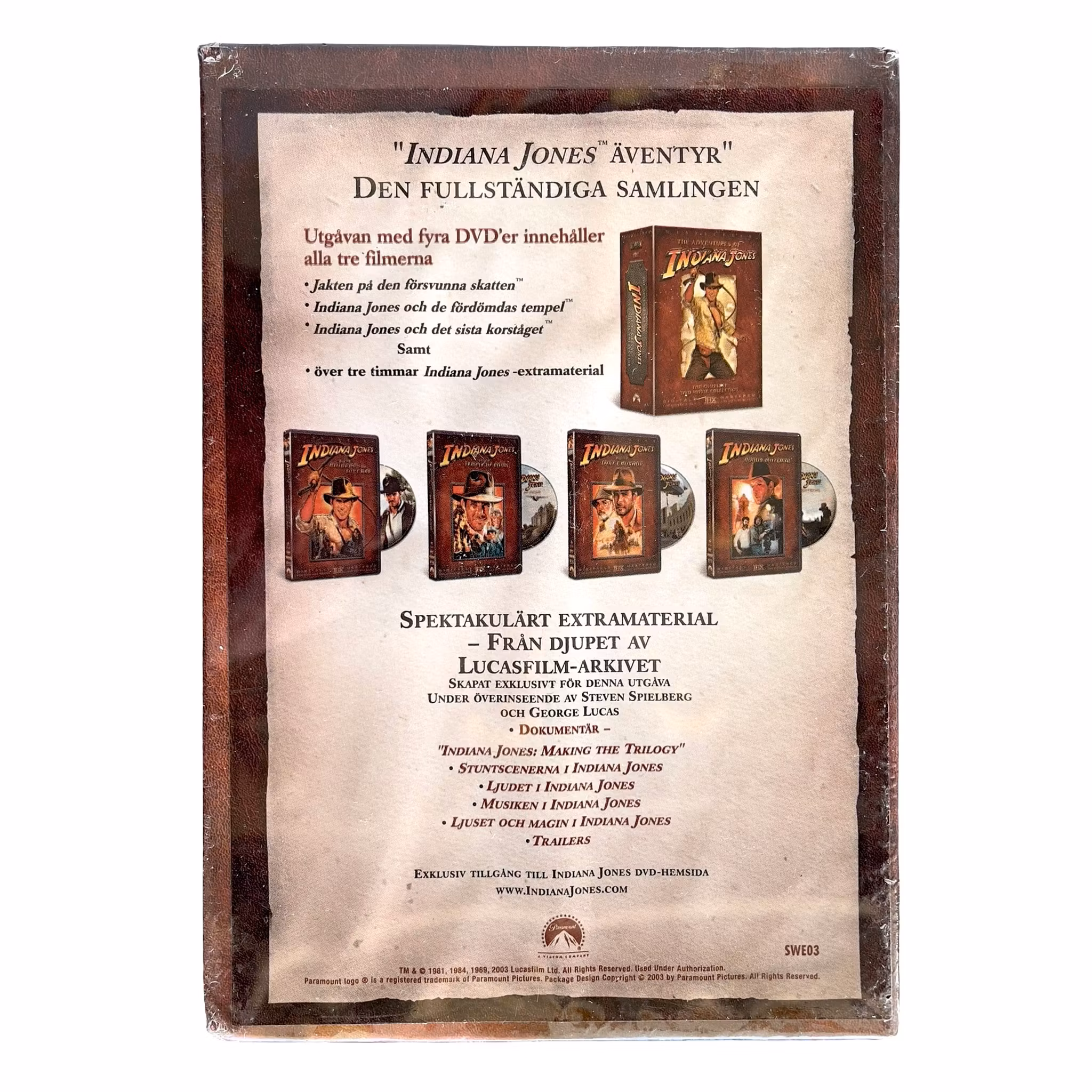 Indiana Jones - Komplett Inplastad / Oöppnad DVD box (4 skivor, svensk utgåva)