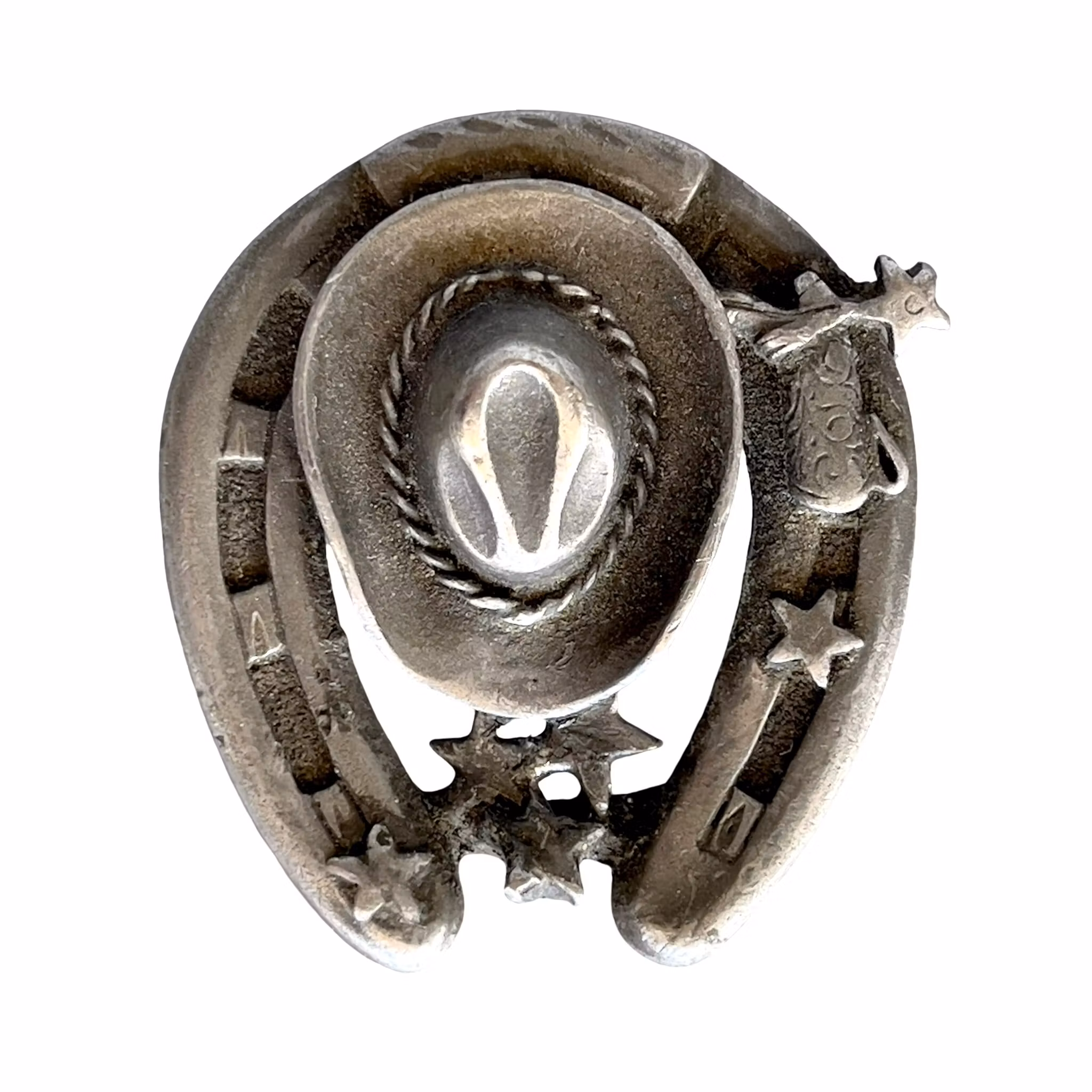 Vintage tenn brosch western - Hästsko, Cowboyhatt, Stövel & Stjärnor