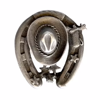 Vintage tenn brosch western - Hästsko, Cowboyhatt, Stövel & Stjärnor