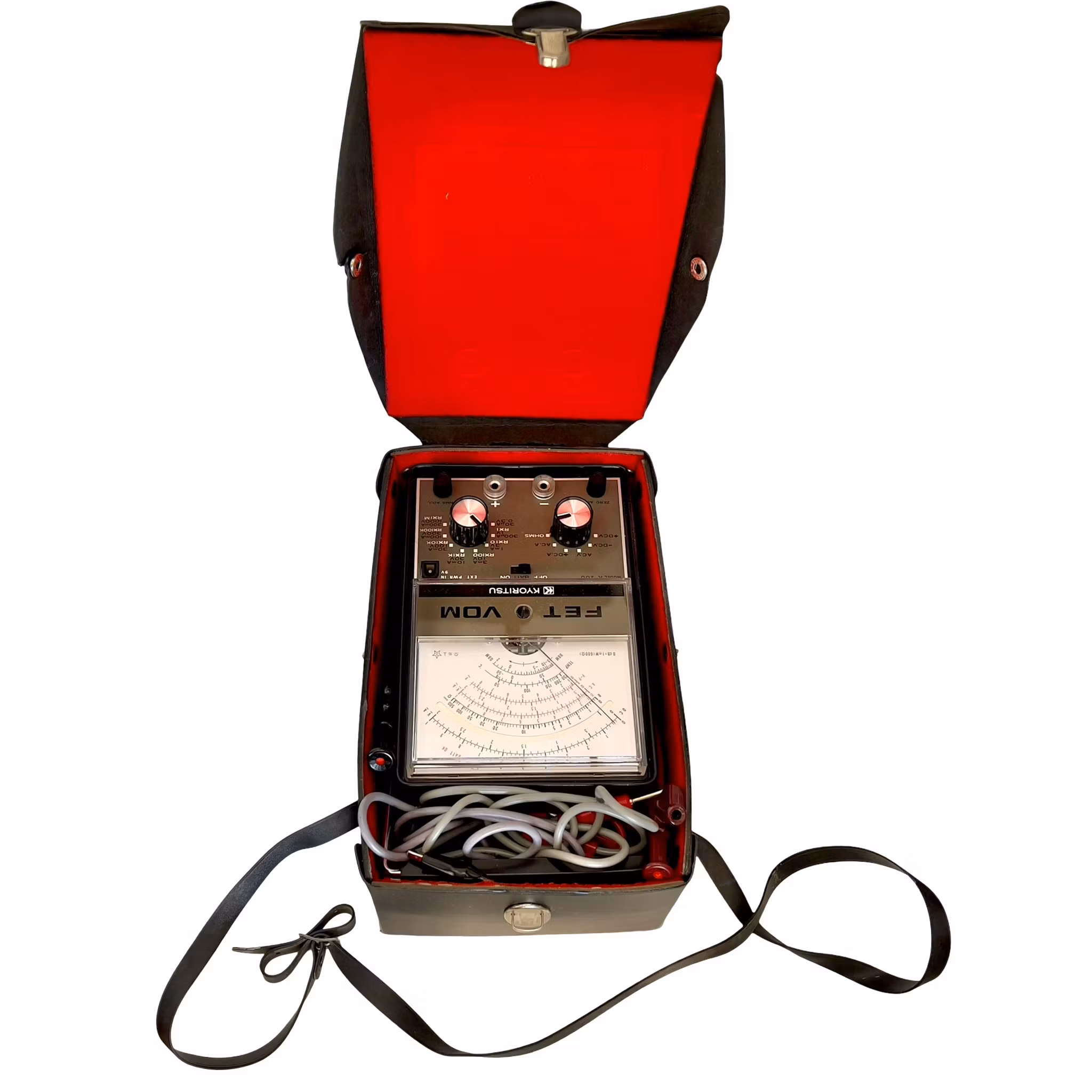 Vintage Kyoritsu FET VOM K 200 analog multimeter med väska och tillbehör