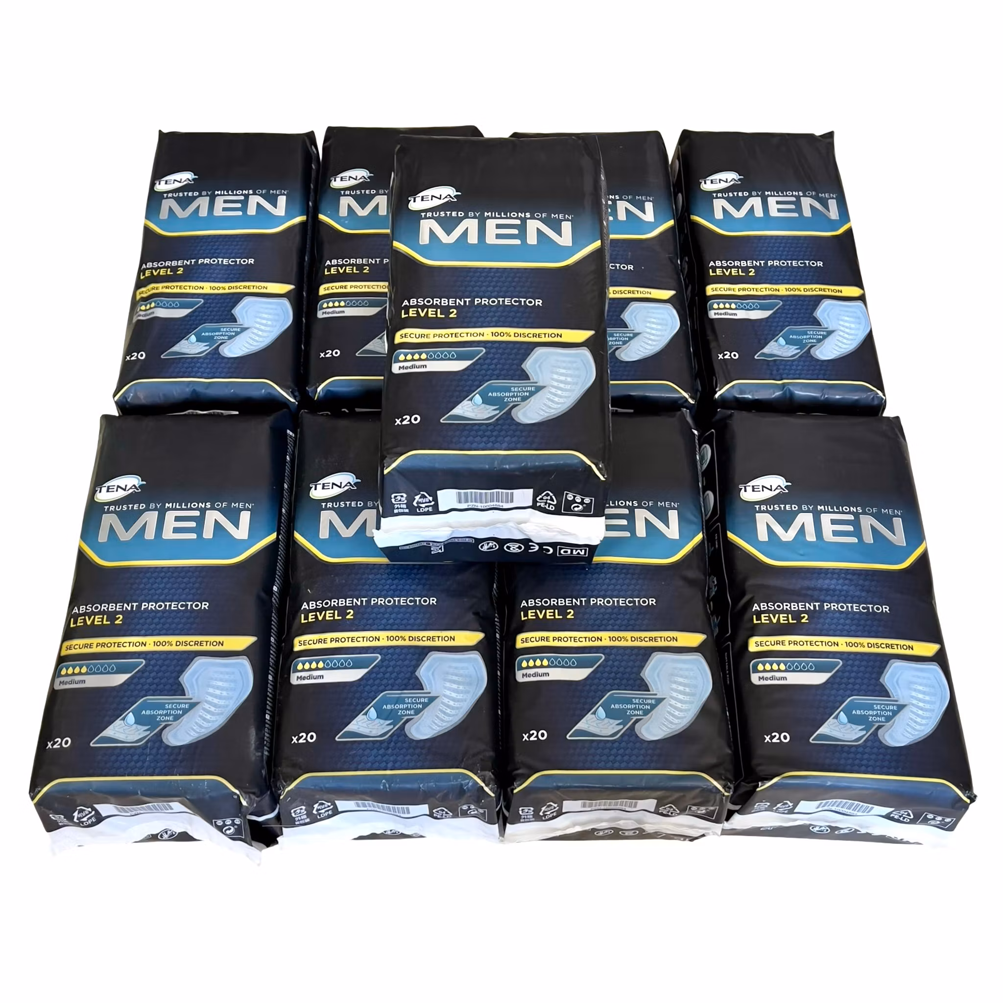 TENA Men Level Två - 9 Förpackningar x 20 st - Nytt / Oöppnat