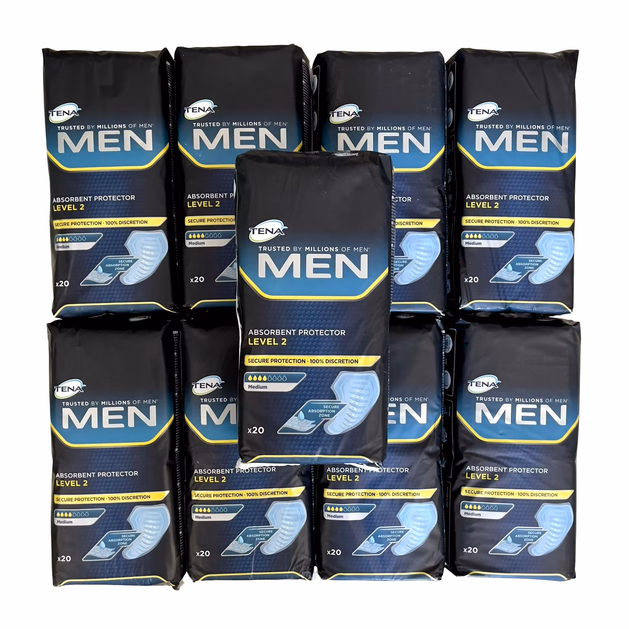 TENA Men Level Två - 9 Förpackningar x 20 st - Nytt / Oöppnat