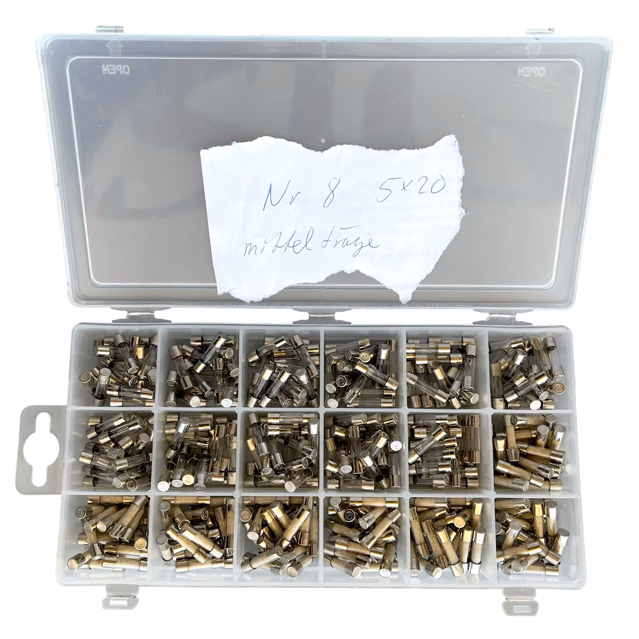 Stort parti glasrörs säkringar i sortiments askar - 4 askar