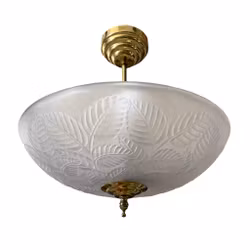 Ceiling lamp / Plafond in frosted glass with leaf pattern - Brass detail - Sweden
