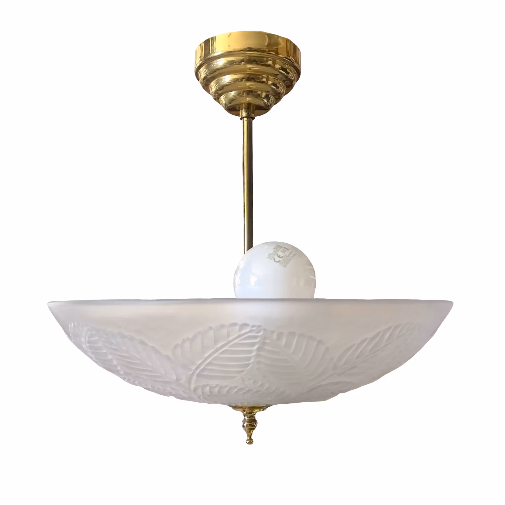 Taklampa / Plafond i frostat glas med bladmönster - Mässings detalj - Sweden