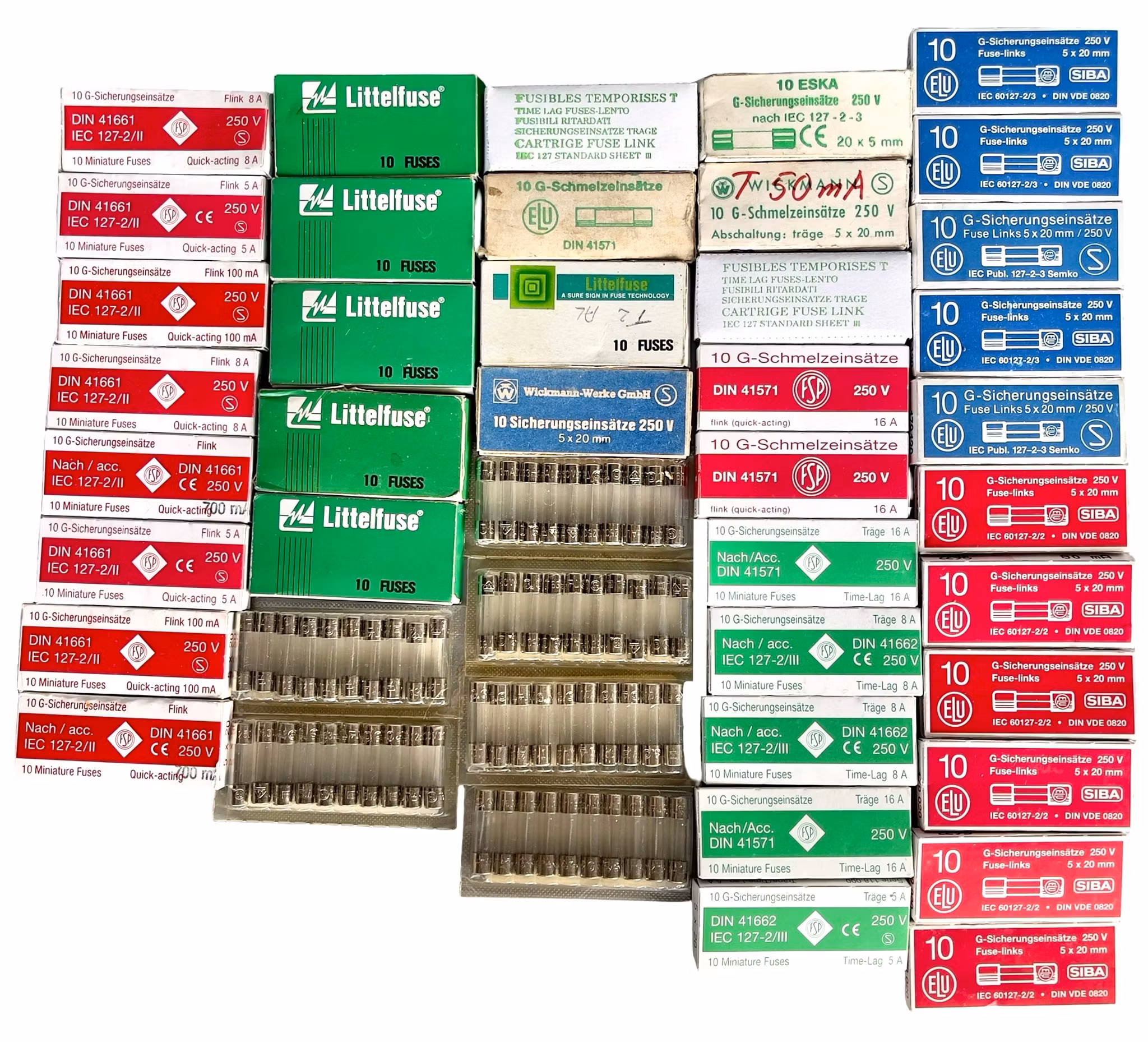 Stort parti säkringar - Bil säkringar + Glasrörs säkringar + Sortiments lådor