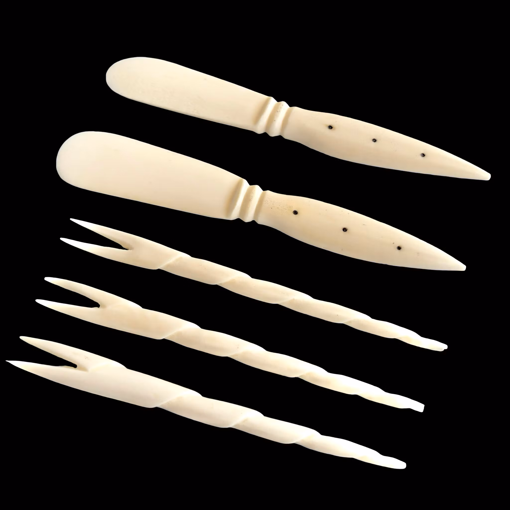 Vintage smörknivar & Cocktail / Snack gafflar i ben - 5 delar