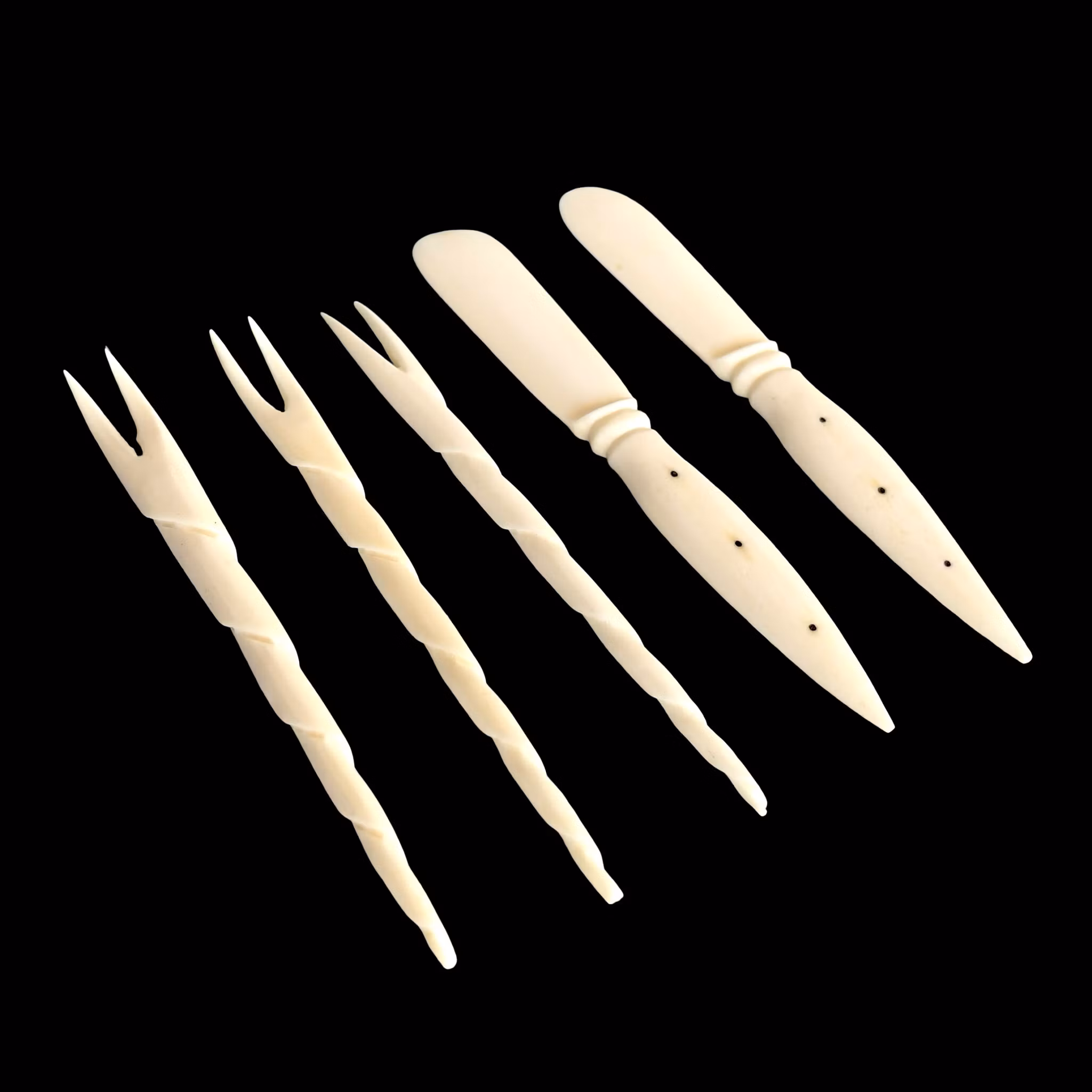 Vintage smörknivar & Cocktail / Snack gafflar i ben - 5 delar