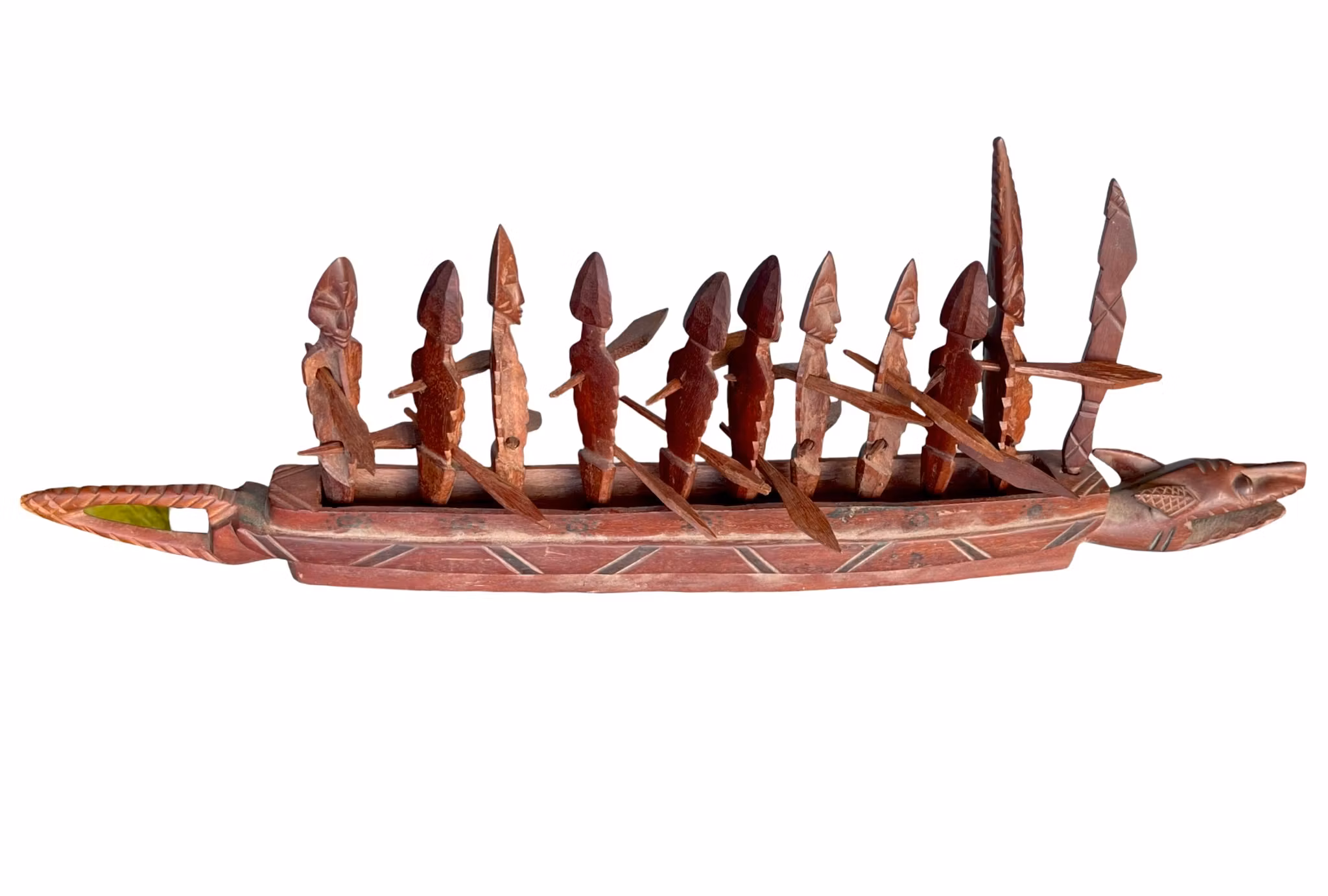Vintage afrikansk träbåt med roddare - Handsnidad folkkonst - ca 67 cm
