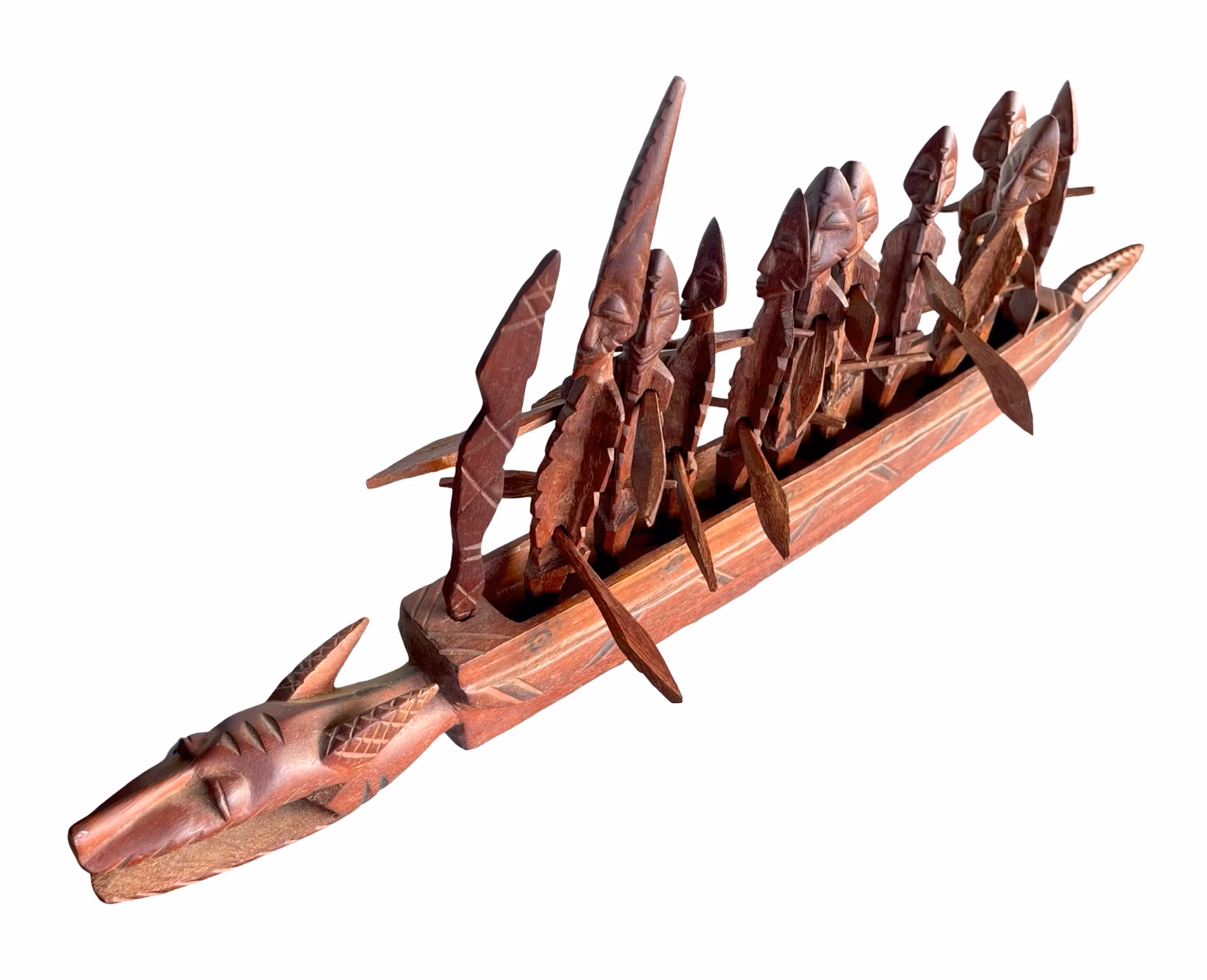 Vintage afrikansk träbåt med roddare - Handsnidad folkkonst - ca 67 cm