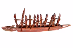 Barco africano antiguo de madera con remeros - Artesanía popular tallada a mano - aprox. 67 cm