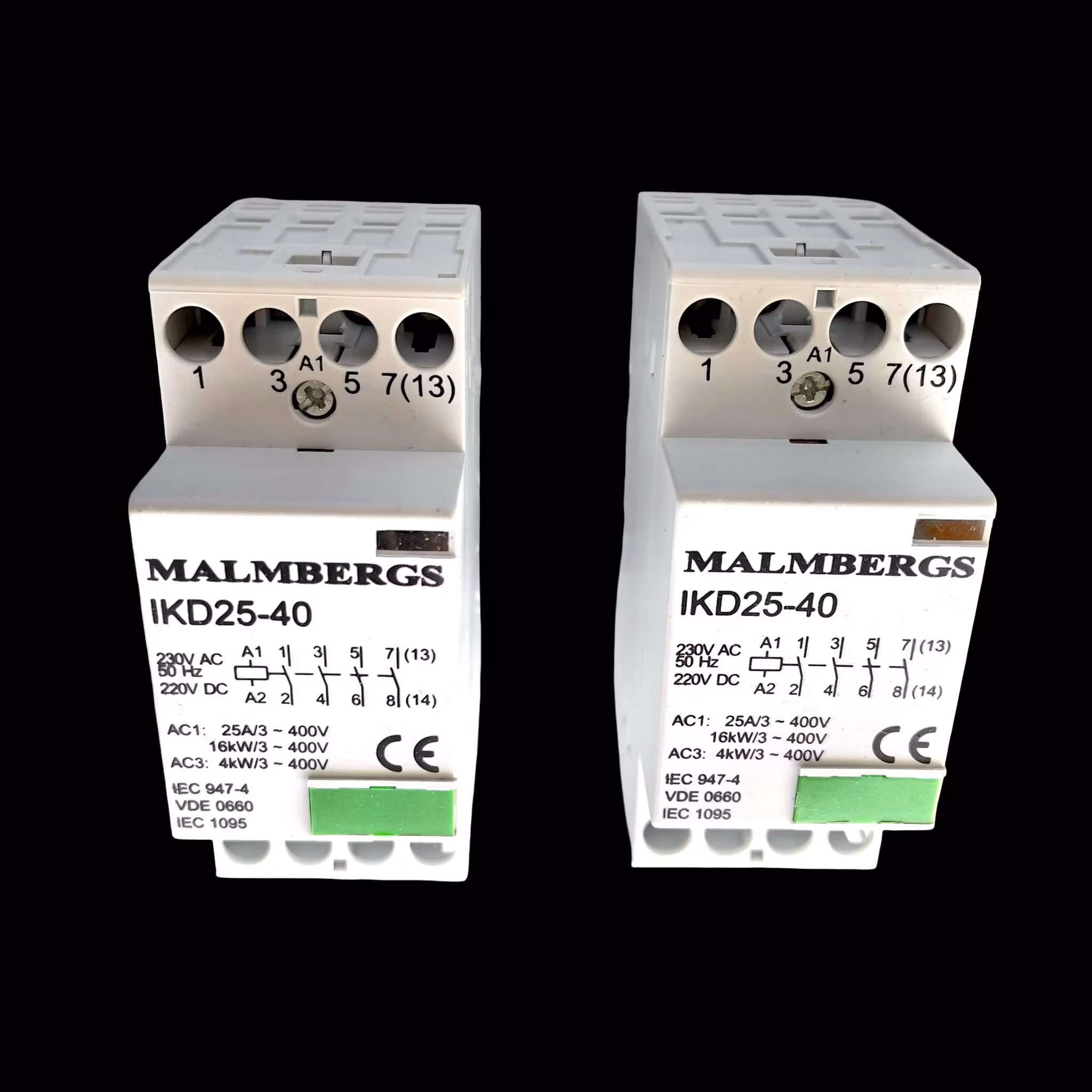 2 st Nya Malmbergs IKD25-40 installations kontaktor 25A 230V AC