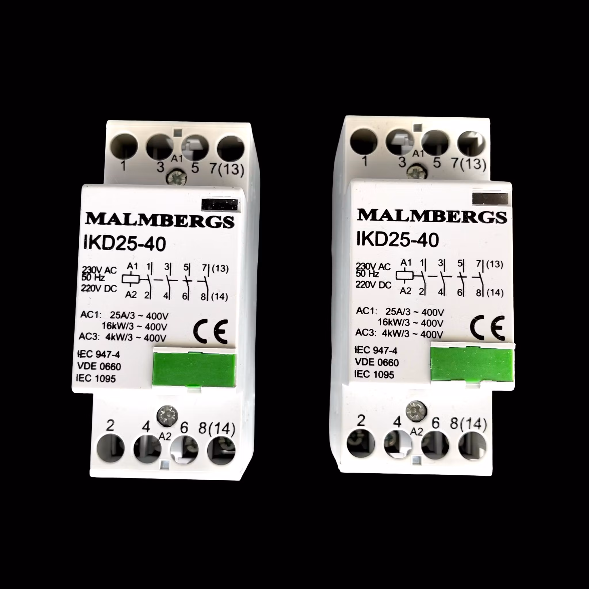 2 st Nya Malmbergs IKD25-40 installations kontaktor 25A 230V AC