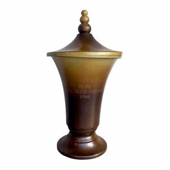 Vintage pokal / Urna i brons med lock - Ystad Brons - Graverad 1949