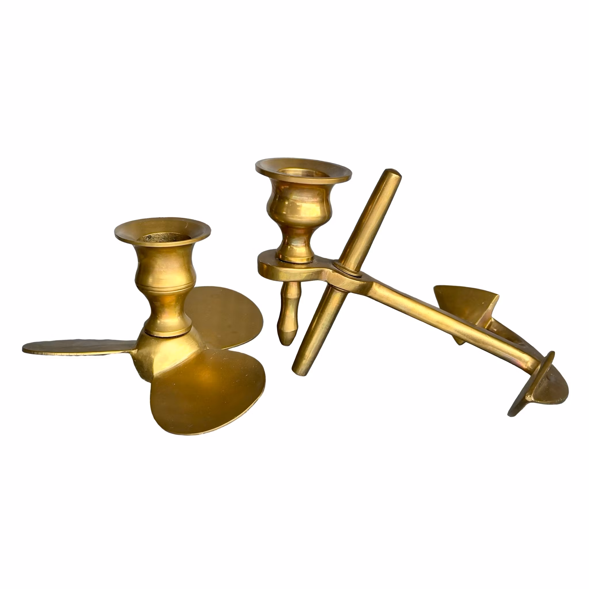 Vackra ljusstakar i mässing - Ankare & Propeller - Maritim / Nautisk dekor