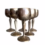 6 st glas / Bägare i nysilver, Stämplade G.J