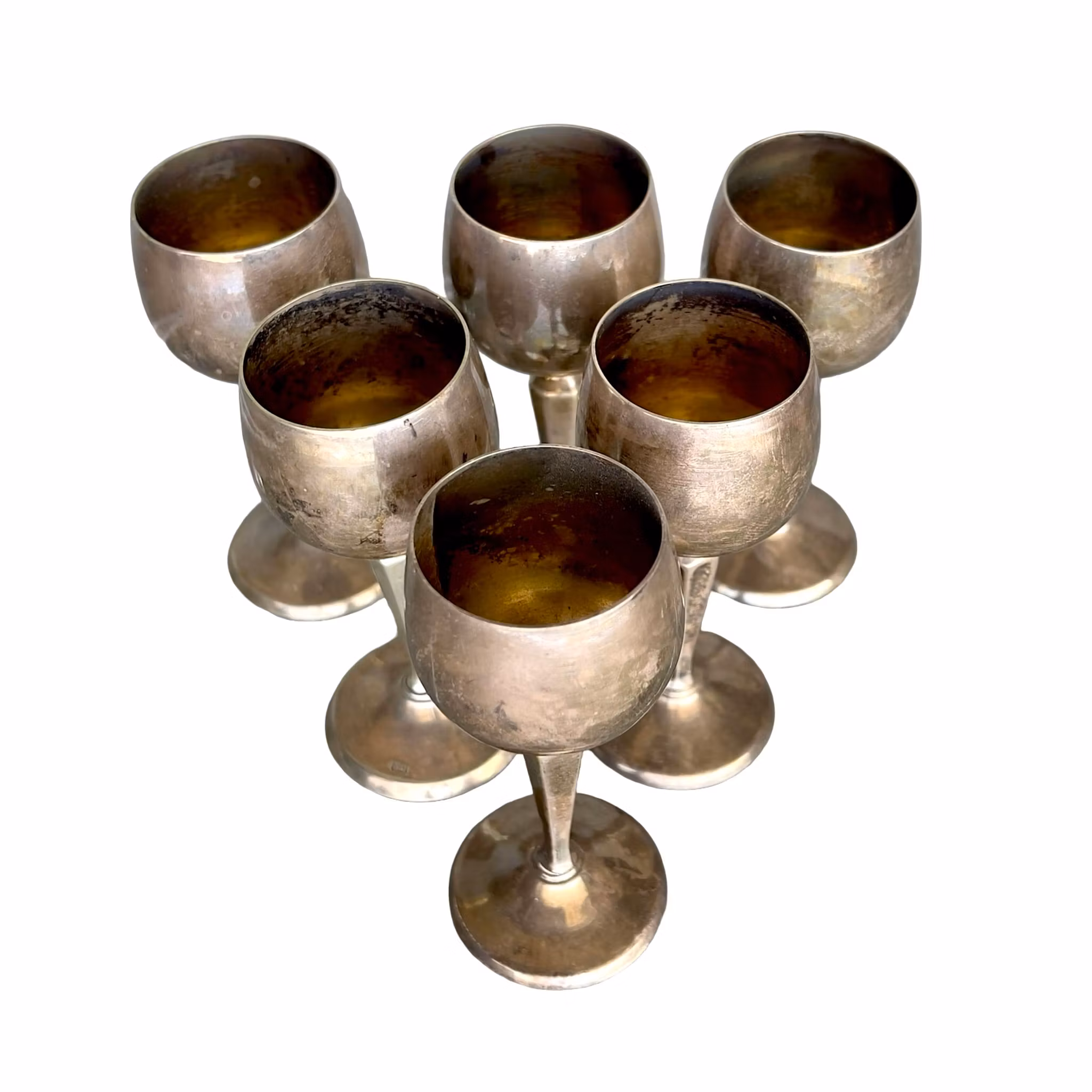 6 st glas / Bägare i nysilver, Stämplade G.J