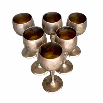 6 st glas / Bägare i nysilver, Stämplade G.J
