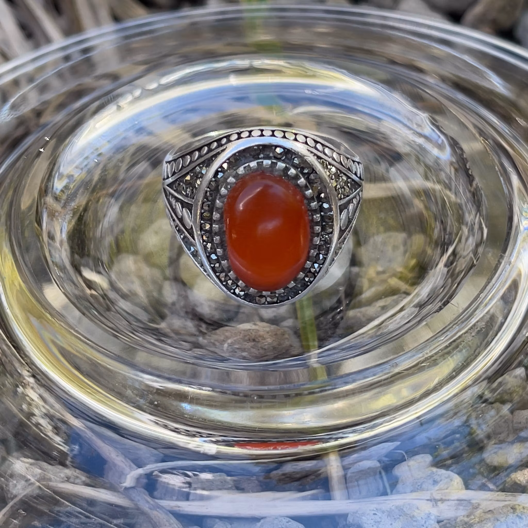 Vintage 925 silverring med äkta Yemeni Aqeeq / Agat