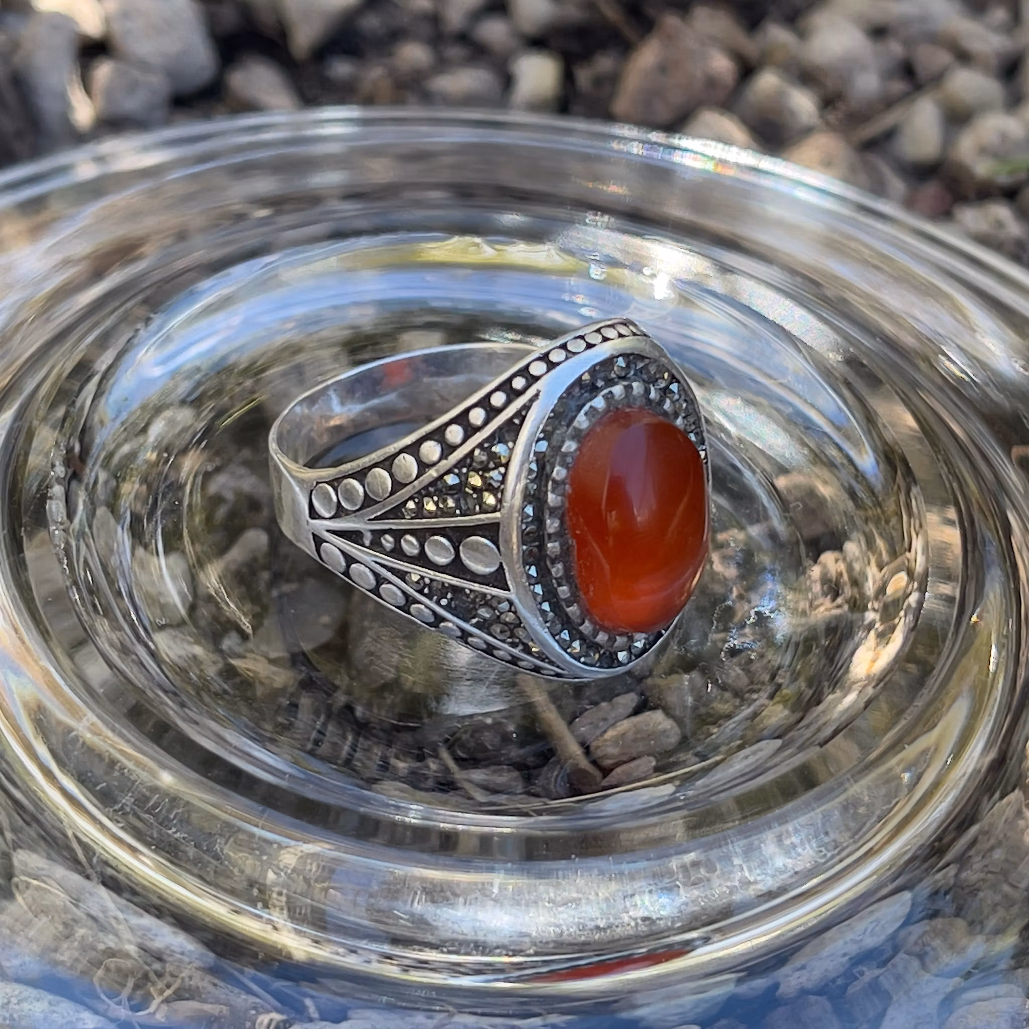 Vintage 925 silverring med äkta Yemeni Aqeeq / Agat