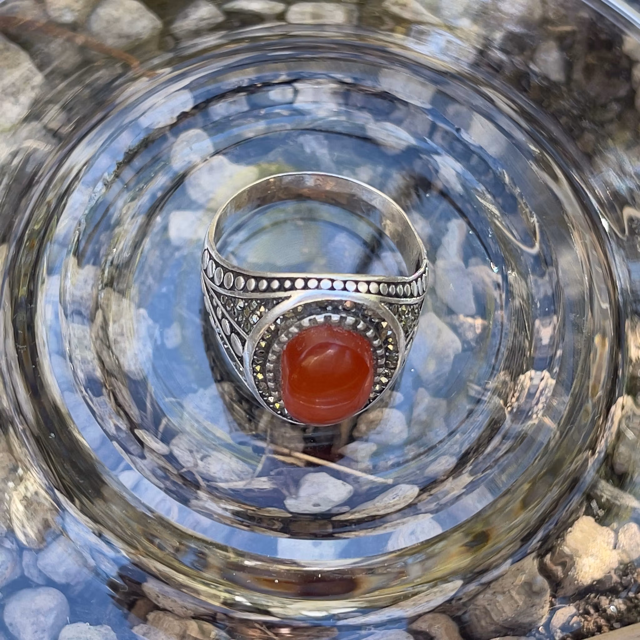 Vintage 925 silverring med äkta Yemeni Aqeeq / Agat