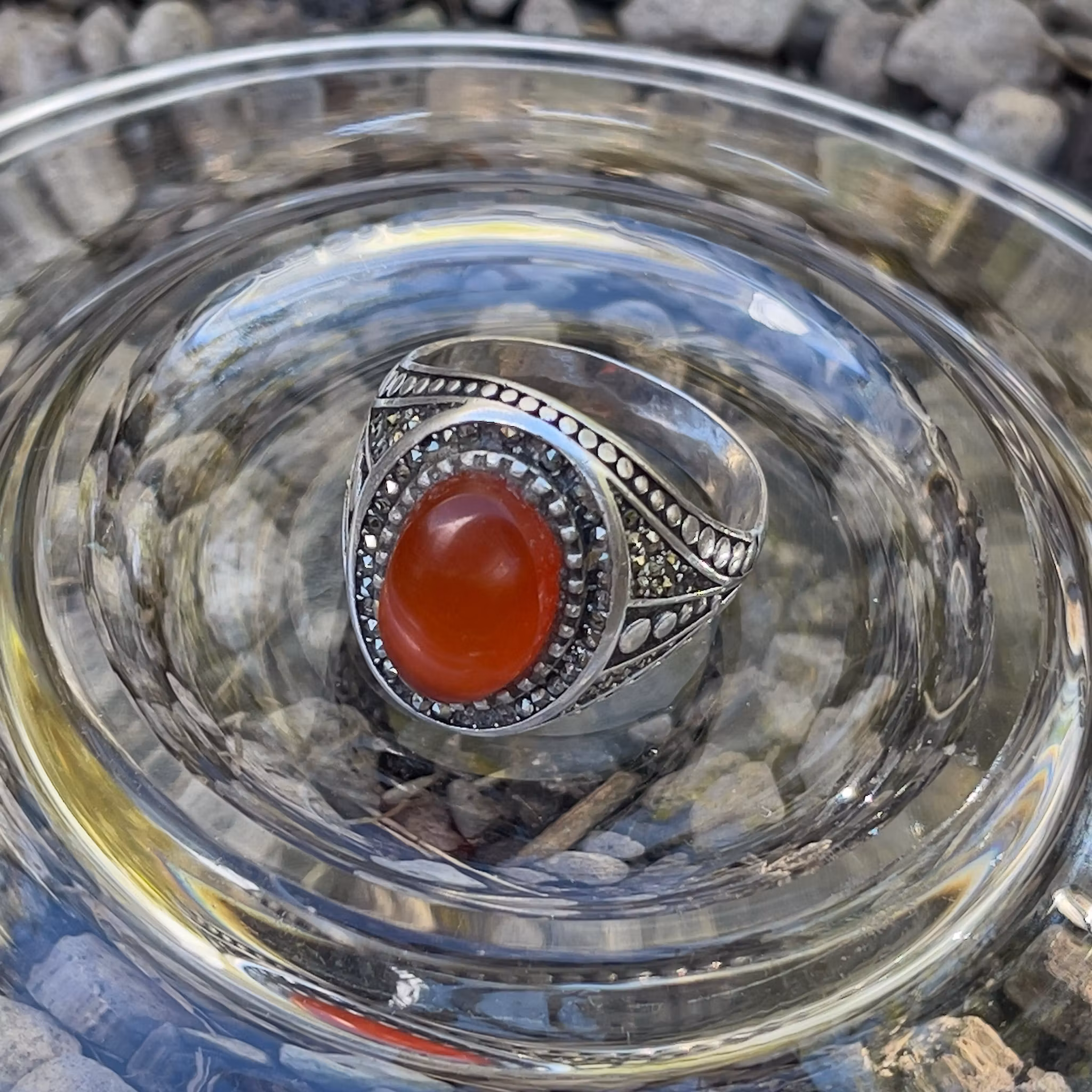 Vintage 925 silverring med äkta Yemeni Aqeeq / Agat