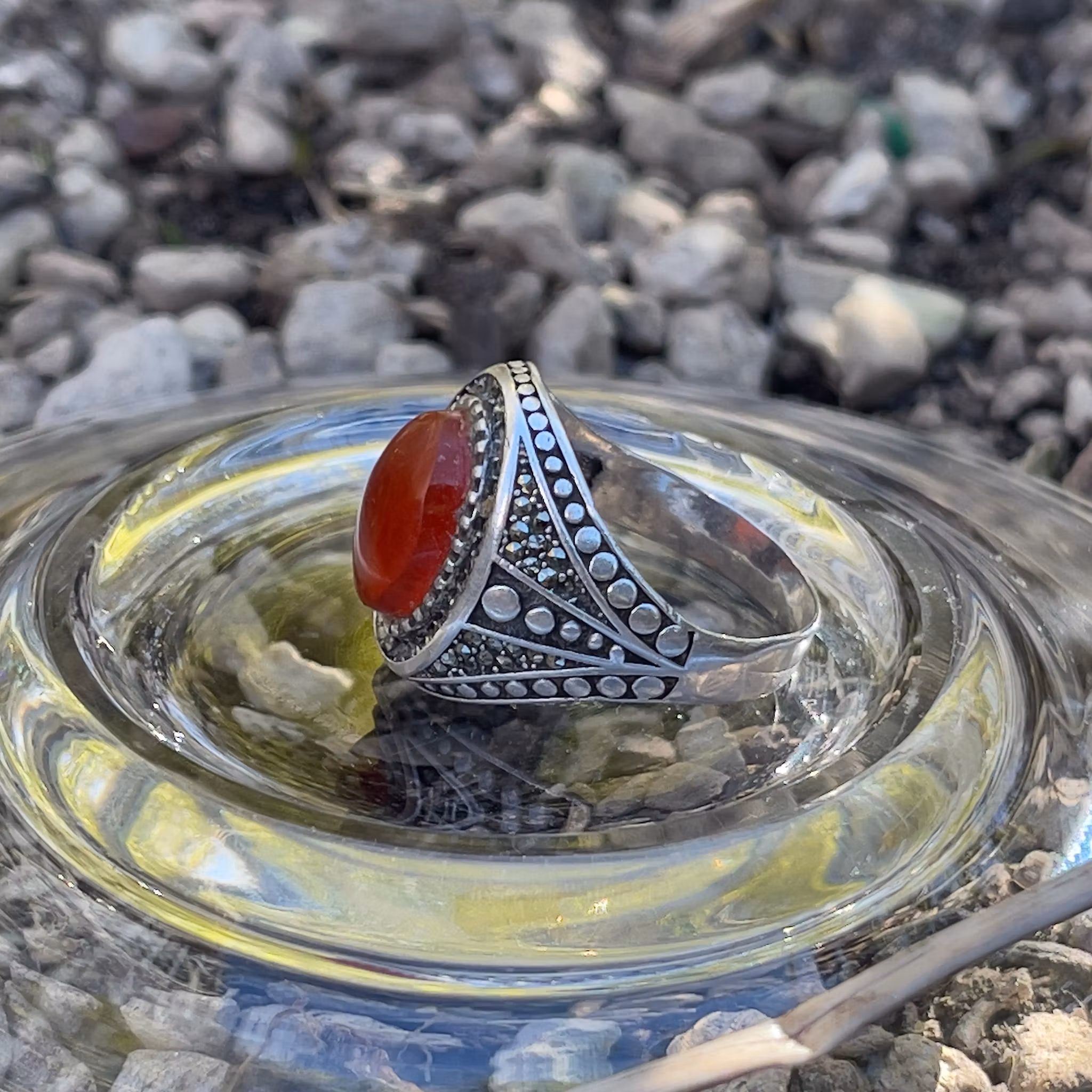 Vintage 925 silverring med äkta Yemeni Aqeeq / Agat