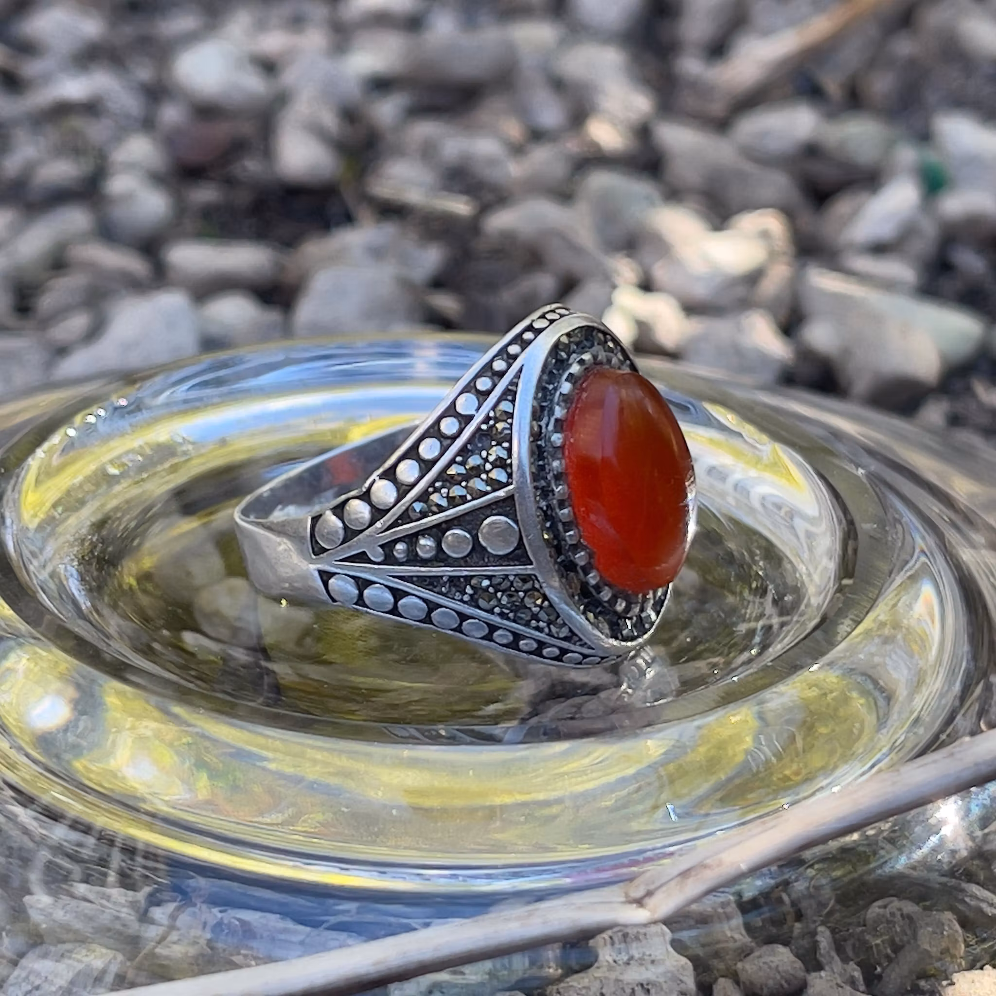 Vintage 925 silverring med äkta Yemeni Aqeeq / Agat