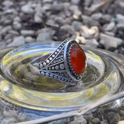 Anillo vintage de plata 925 con ágata/aqeeq yemení auténtica.