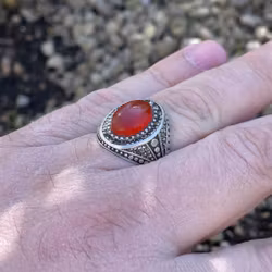 Anillo vintage de plata 925 con ágata/aqeeq yemení auténtica.