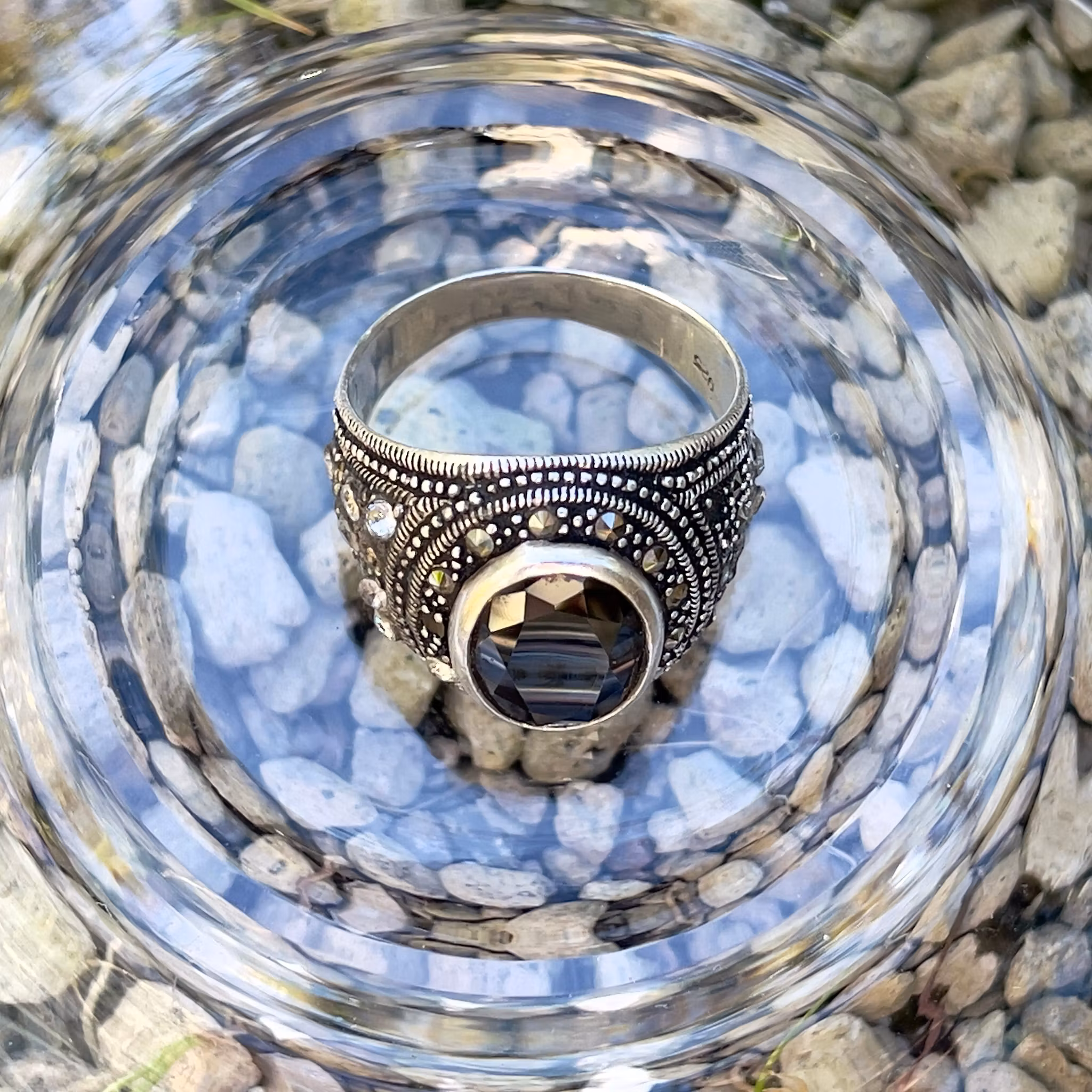 Vintage herr ring i 925 sterling silver med svart onyx - Dekorativ statement ring