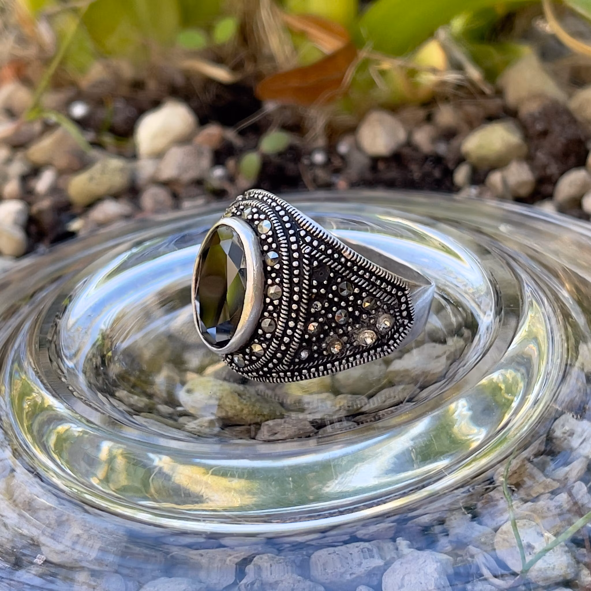 Vintage herr ring i 925 sterling silver med svart onyx - Dekorativ statement ring