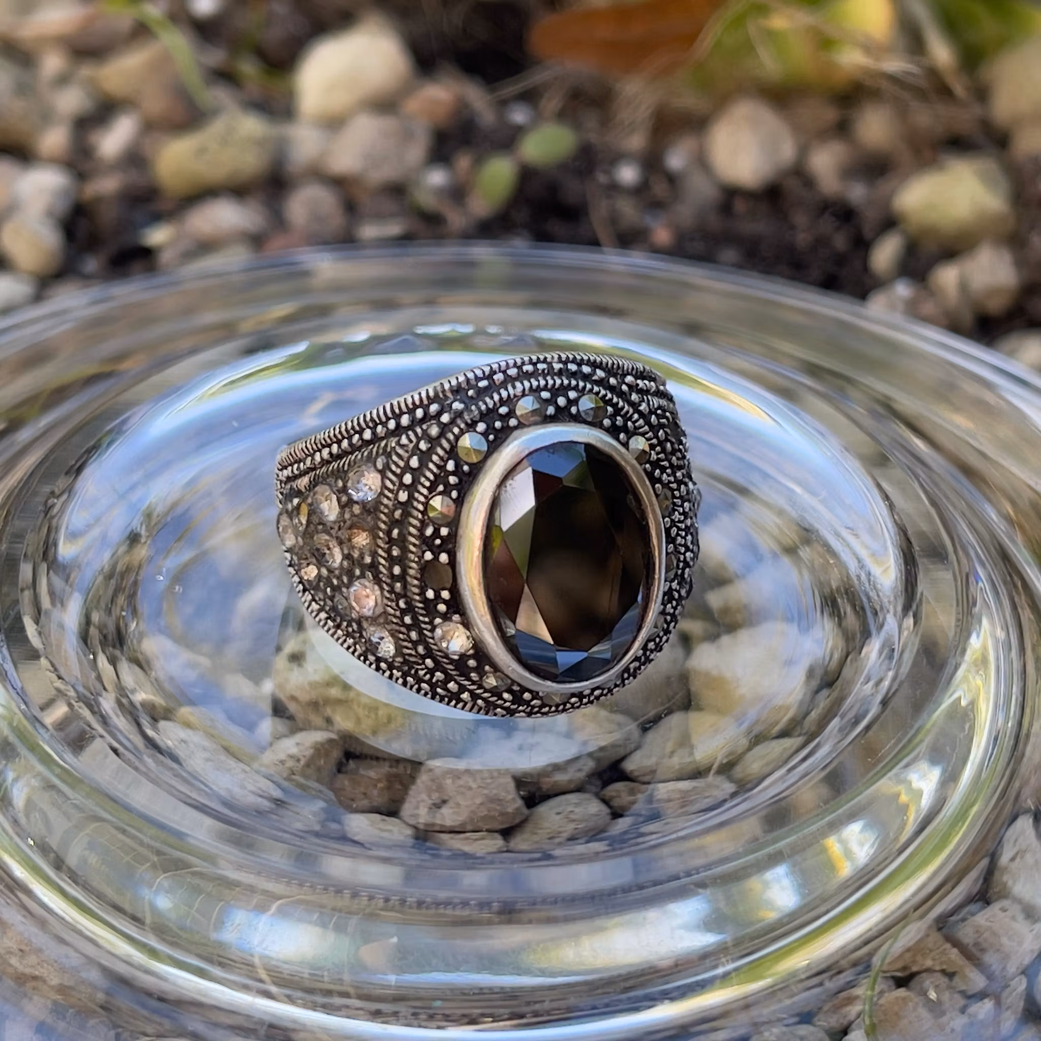 Vintage herr ring i 925 sterling silver med svart onyx - Dekorativ statement ring