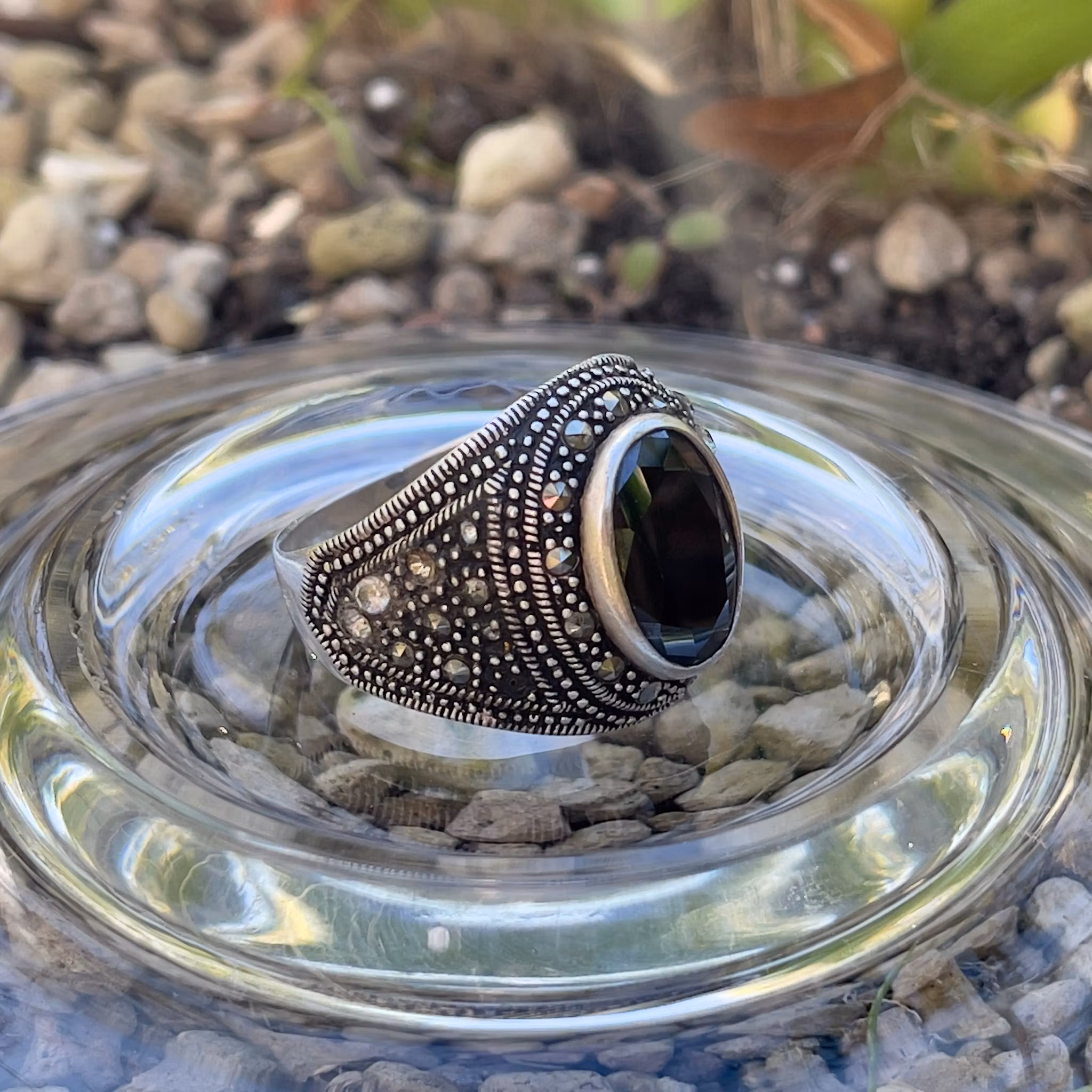 Vintage herr ring i 925 sterling silver med svart onyx - Dekorativ statement ring