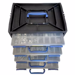 Caja surtida con tornillos, tuercas y arandelas: completa y organizada.