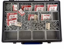 Sortimentslåda med skruv - SPAX m.fl. - Flera lådor - Välorganiserad