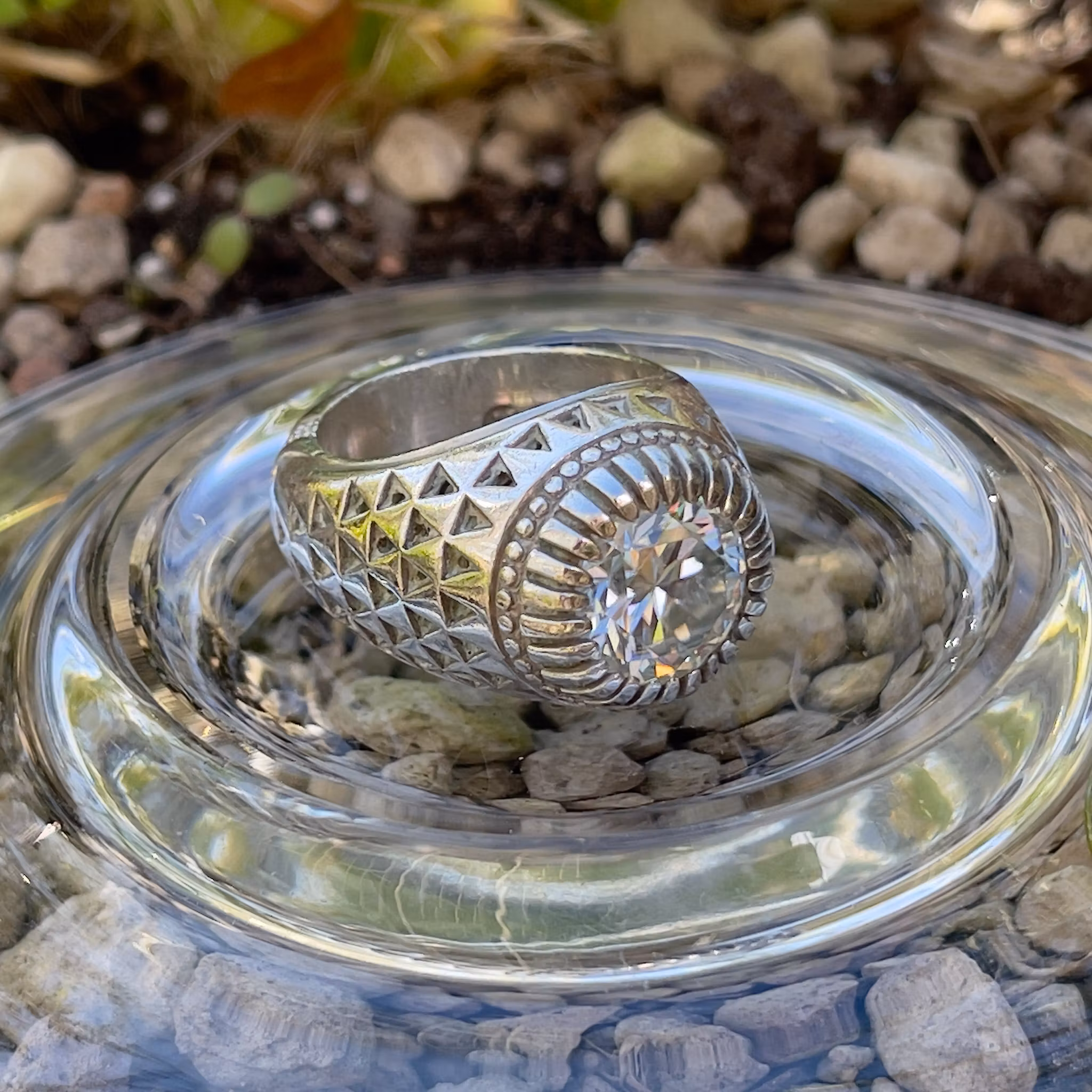 Silverring med stor Moissanite ca 5 ct