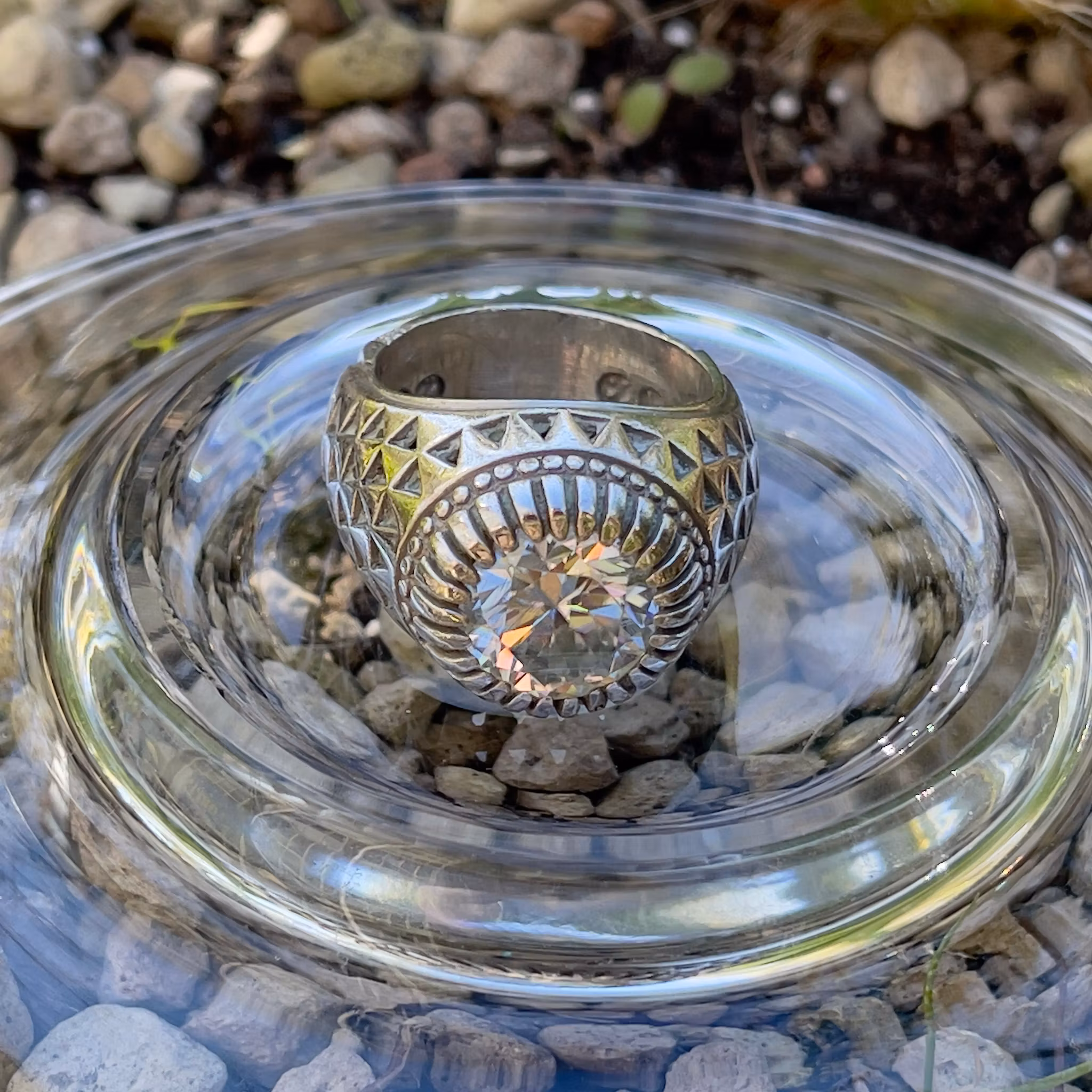 Silverring med stor Moissanite ca 5 ct