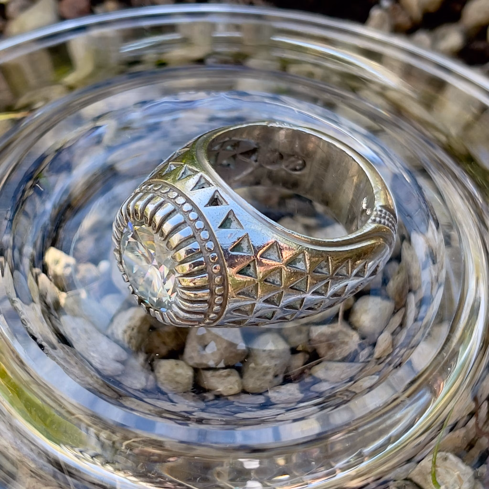 Silverring med stor Moissanite ca 5 ct