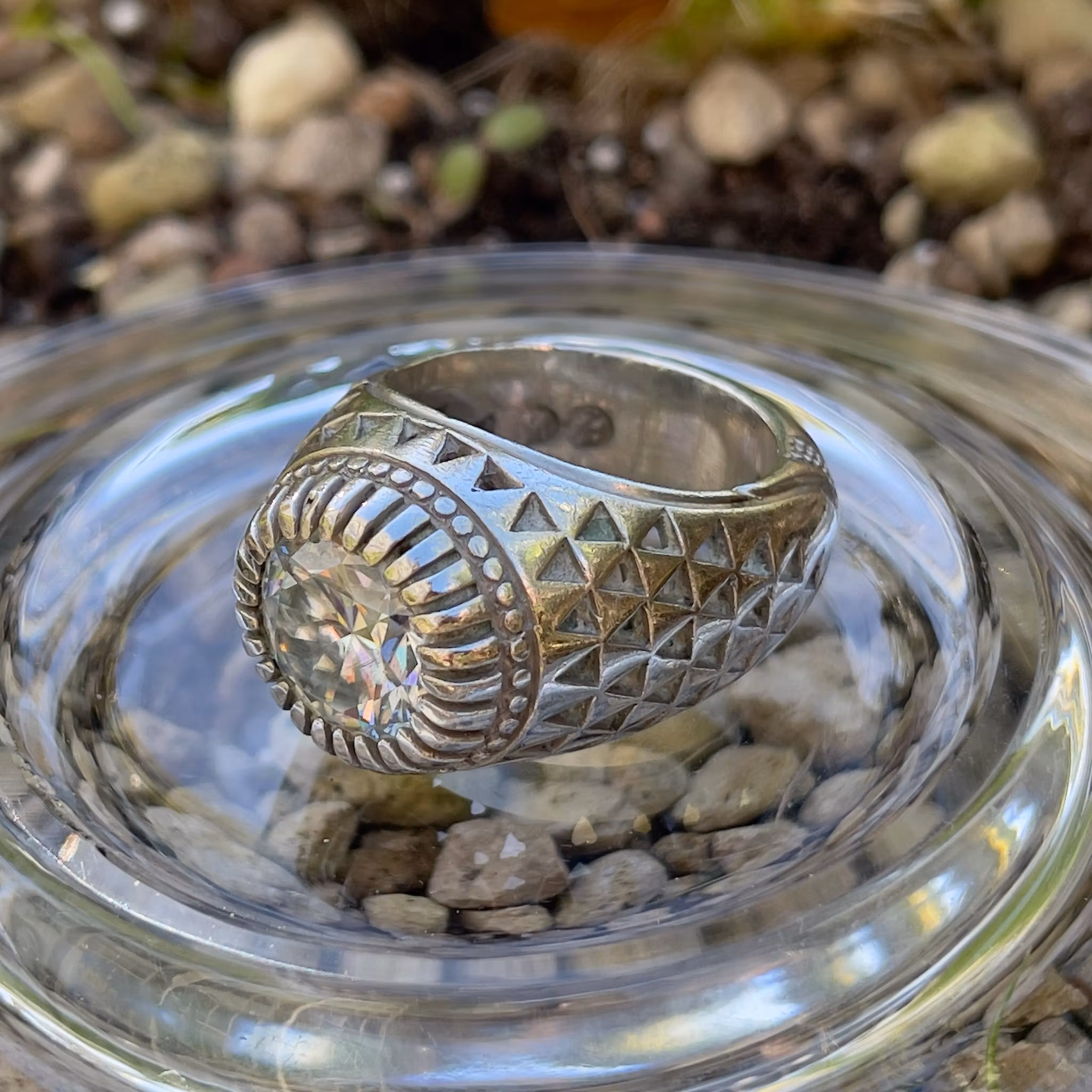 Silverring med stor Moissanite ca 5 ct