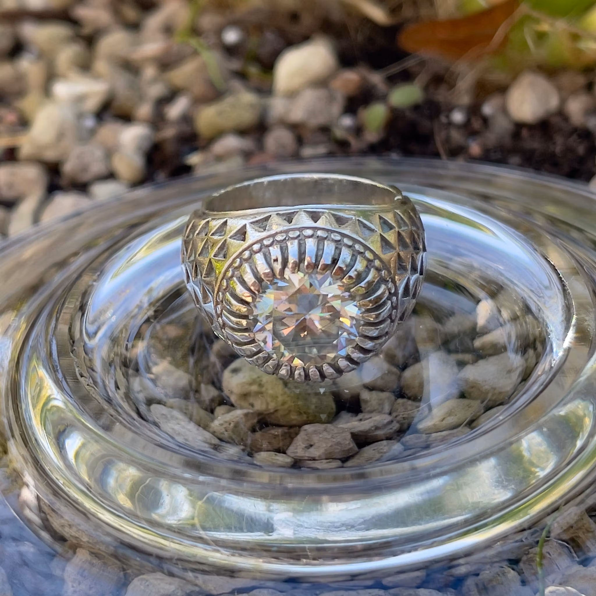 Silverring med stor Moissanite ca 5 ct